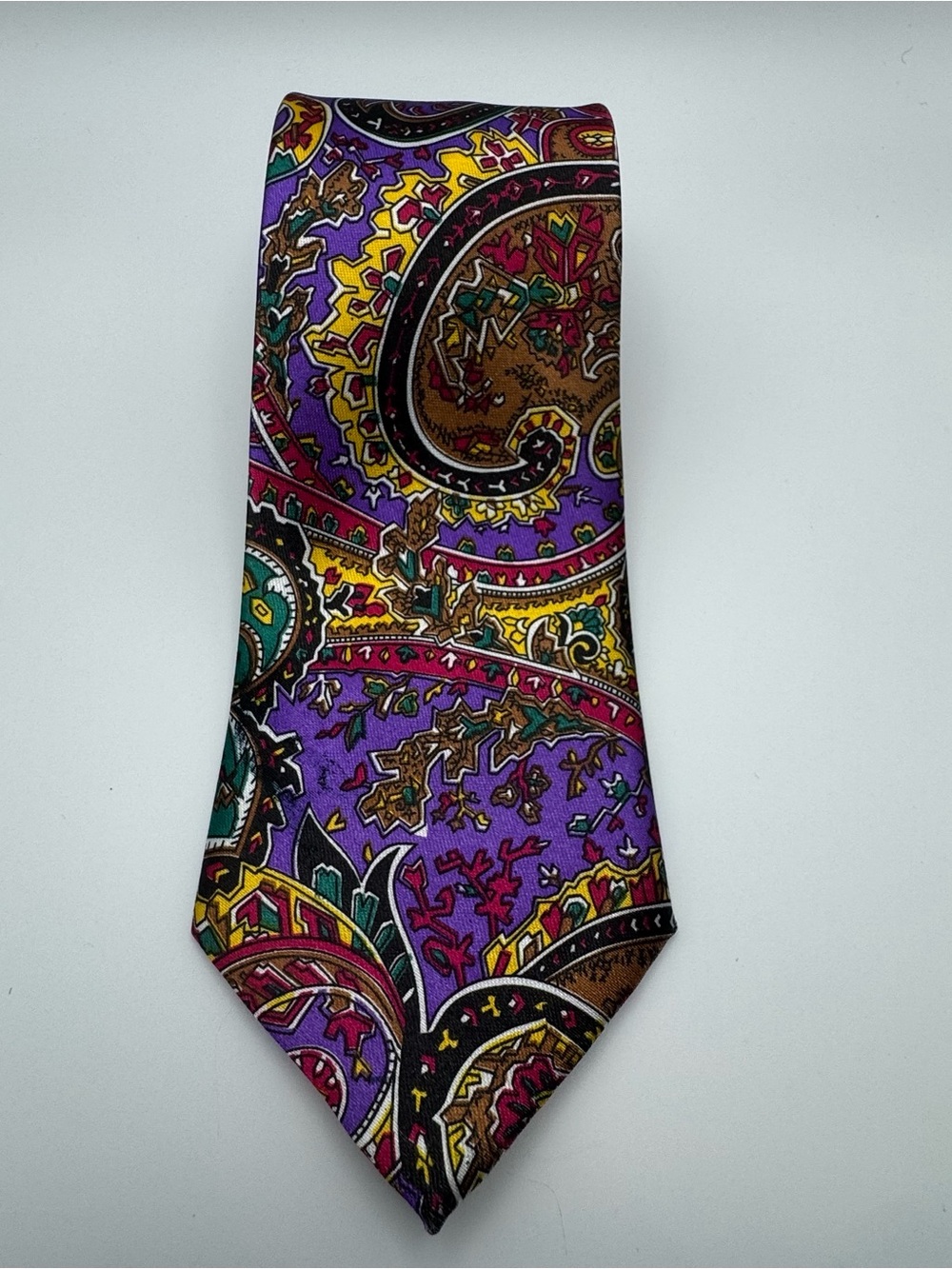 Vintage ROMA 100% Silk Tie Purple Multicolor Paisley Abstract Necktie